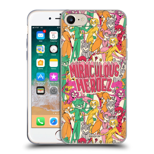 Miraculous Ladybug Sketches Heroes Pattern Soft Gel Case for Apple iPhone 7 / 8 / SE 2020 & 2022