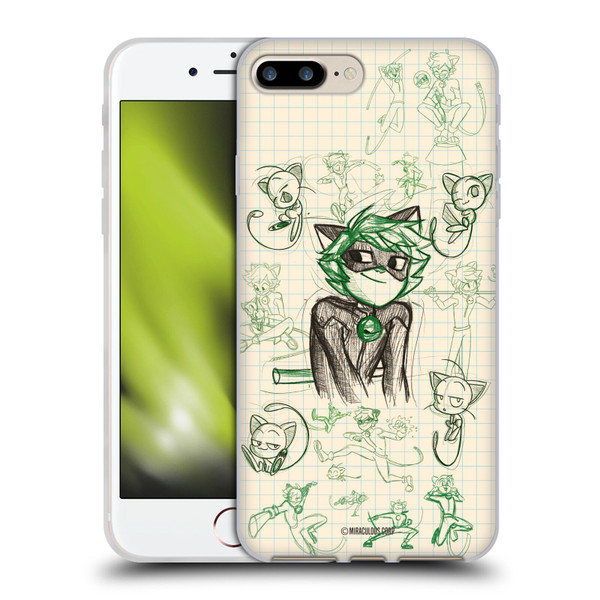 Miraculous Ladybug Sketches Cat Noir Soft Gel Case for Apple iPhone 7 Plus / iPhone 8 Plus
