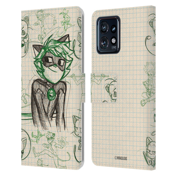 Miraculous Ladybug Sketches Cat Noir Leather Book Wallet Case Cover For Motorola Moto Edge 40 Pro/Plus 2023