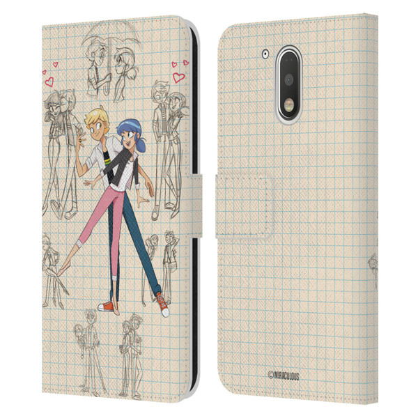 Miraculous Ladybug Sketches Marinette And Adrien Leather Book Wallet Case Cover For Motorola Moto G41