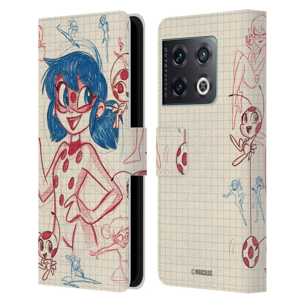 Miraculous Ladybug Sketches Ladybug Leather Book Wallet Case Cover For OnePlus 10 Pro