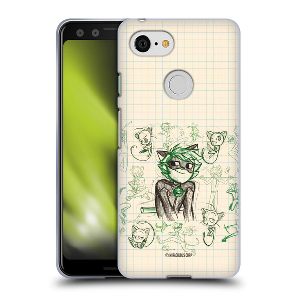 Miraculous Ladybug Sketches Cat Noir Soft Gel Case for Google Pixel 3