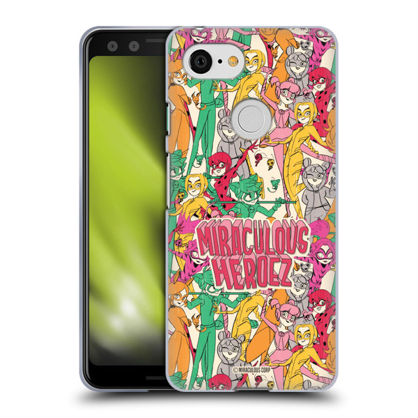 Miraculous Ladybug Sketches Heroes Pattern Soft Gel Case for Google Pixel 3