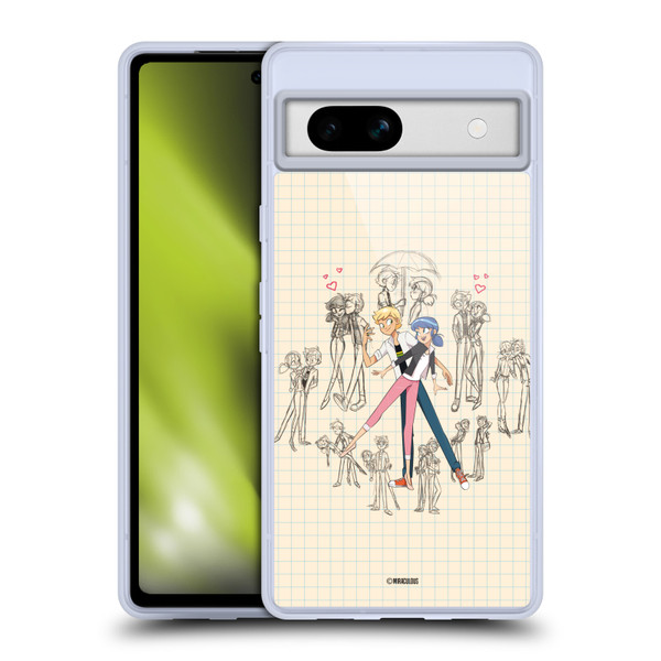 Miraculous Ladybug Sketches Marinette And Adrien Soft Gel Case for Google Pixel 7a