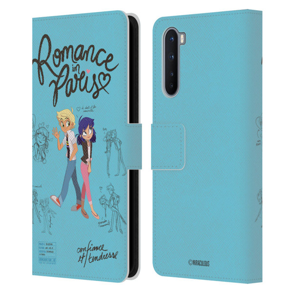 Miraculous Ladybug Sketches Romance In Paris Leather Book Wallet Case Cover For OnePlus Nord 5G