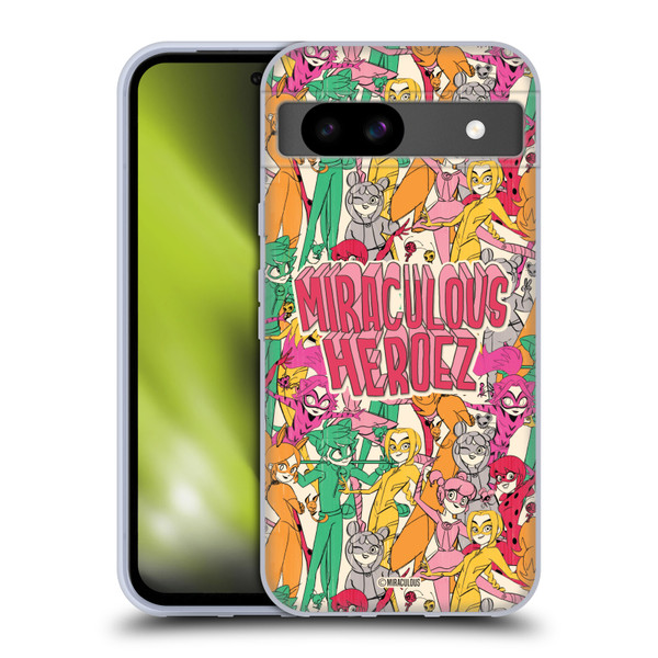 Miraculous Ladybug Sketches Heroes Pattern Soft Gel Case for Google Pixel 8a