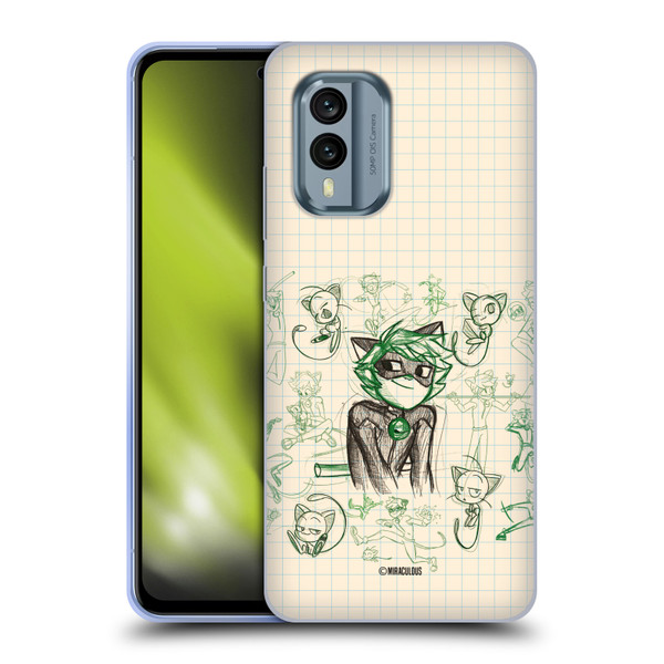 Miraculous Ladybug Sketches Cat Noir Soft Gel Case for Nokia X30