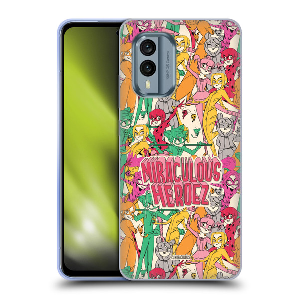 Miraculous Ladybug Sketches Heroes Pattern Soft Gel Case for Nokia X30