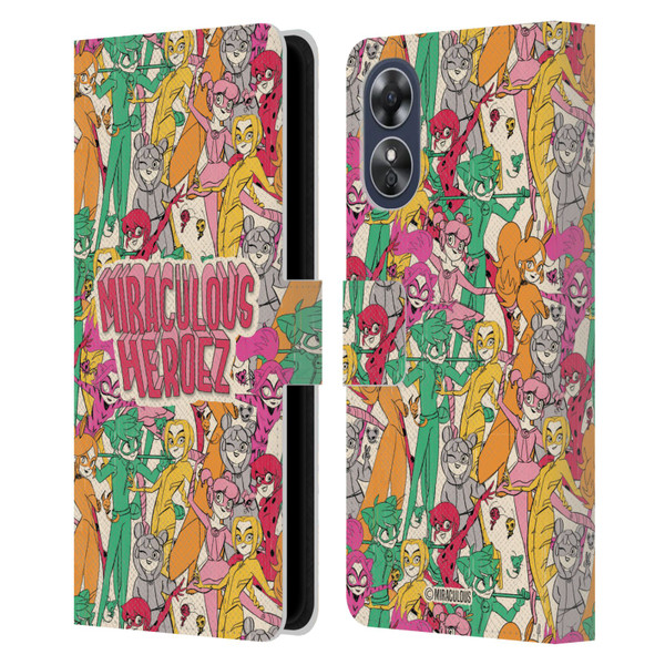 Miraculous Ladybug Sketches Heroes Pattern Leather Book Wallet Case Cover For OPPO A17