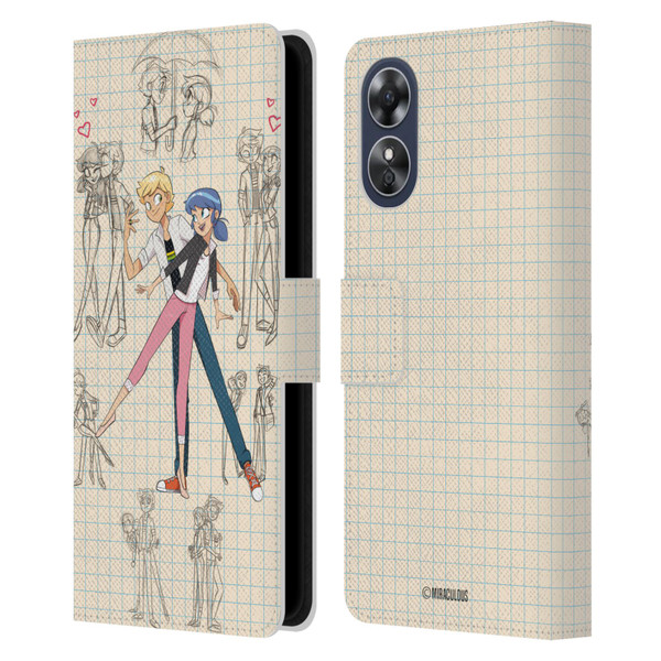 Miraculous Ladybug Sketches Marinette And Adrien Leather Book Wallet Case Cover For OPPO A17