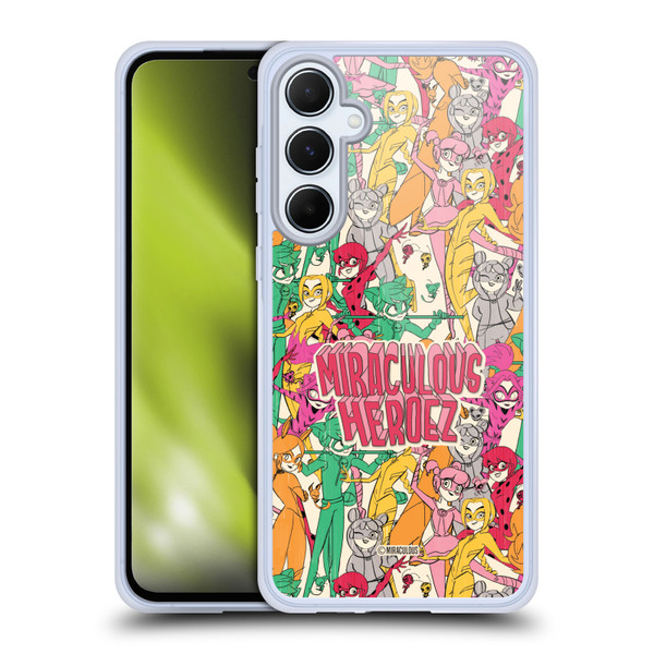 Miraculous Ladybug Sketches Heroes Pattern Soft Gel Case for Samsung Galaxy A55 5G