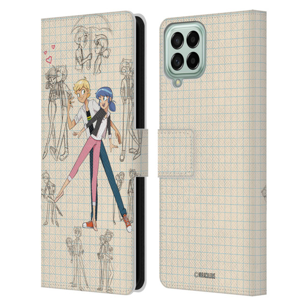 Miraculous Ladybug Sketches Marinette And Adrien Leather Book Wallet Case Cover For Samsung Galaxy M53 (2022) Miraculous Ladybug Sketches Marinette And Adrien Leather Book Wallet Case Cover For Samsung Galaxy M53 (2022)