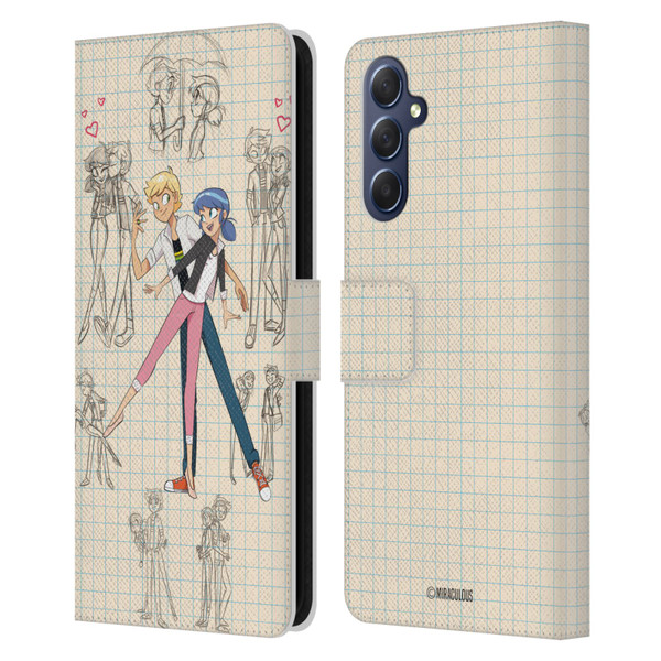 Miraculous Ladybug Sketches Marinette And Adrien Leather Book Wallet Case Cover For Samsung Galaxy M54 5G Miraculous Ladybug Sketches Marinette And Adrien Leather Book Wallet Case Cover For Samsung Galaxy M54 5G