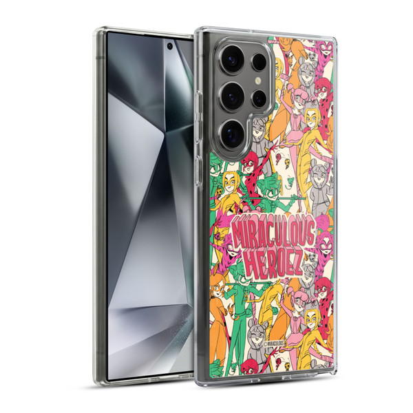 Miraculous Ladybug Sketches Heroes Pattern Soft Gel Case for Samsung Galaxy S24 Ultra 5G & MagSafe