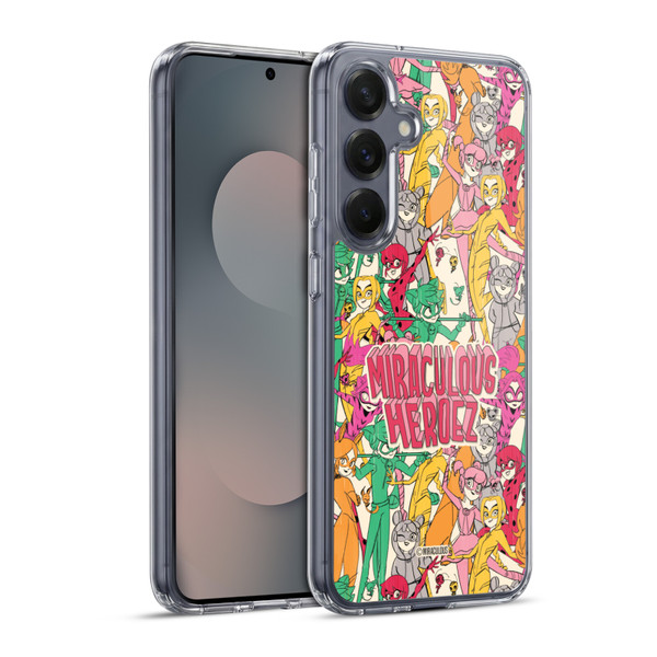 Miraculous Ladybug Sketches Heroes Pattern Soft Gel Case for Samsung Galaxy S25+ & MagSafe