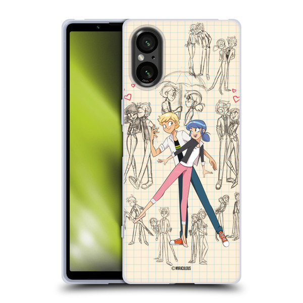 Miraculous Ladybug Sketches Marinette And Adrien Soft Gel Case for Sony Xperia 5 V 5G