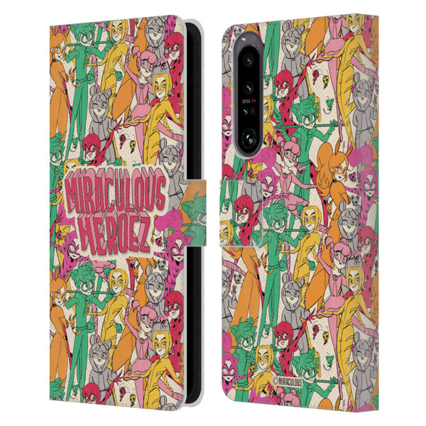 Miraculous Ladybug Sketches Heroes Pattern Leather Book Wallet Case Cover For Sony Xperia 1 IV