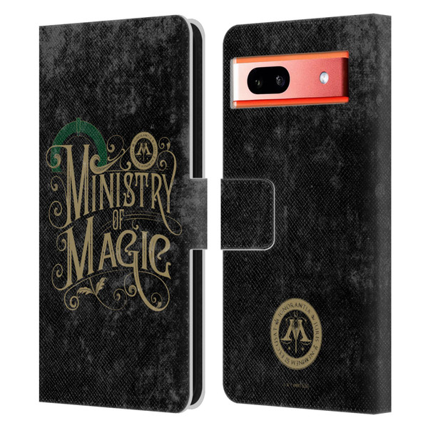 Harry Potter Locations Typography Ministry Of Magic Leather Book Wallet Case Cover For Google Pixel 7a