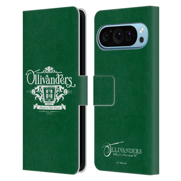 Harry Potter Locations Typography Ollivanders Leather Book Wallet Case Cover For Google Pixel 9 / Pixel 9 Pro