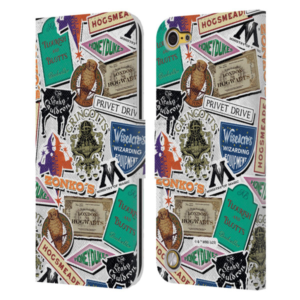 Harry Potter Locations Typography Logo Collage Leather Book Wallet Case Cover For Apple iPod Touch 5G 5th Gen