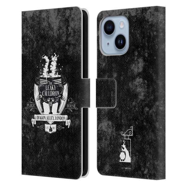 Harry Potter Locations Typography The Leaky Cauldron Leather Book Wallet Case Cover For Apple iPhone 14 Plus