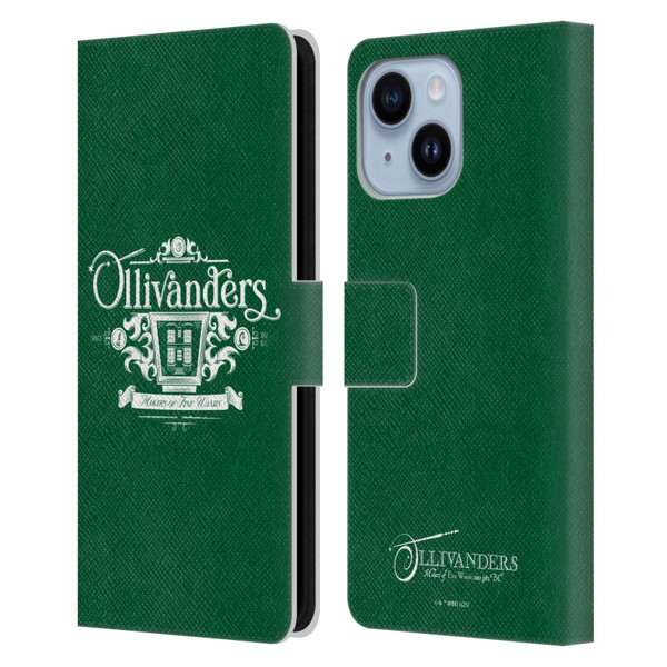 Harry Potter Locations Typography Ollivanders Leather Book Wallet Case Cover For Apple iPhone 14 Plus