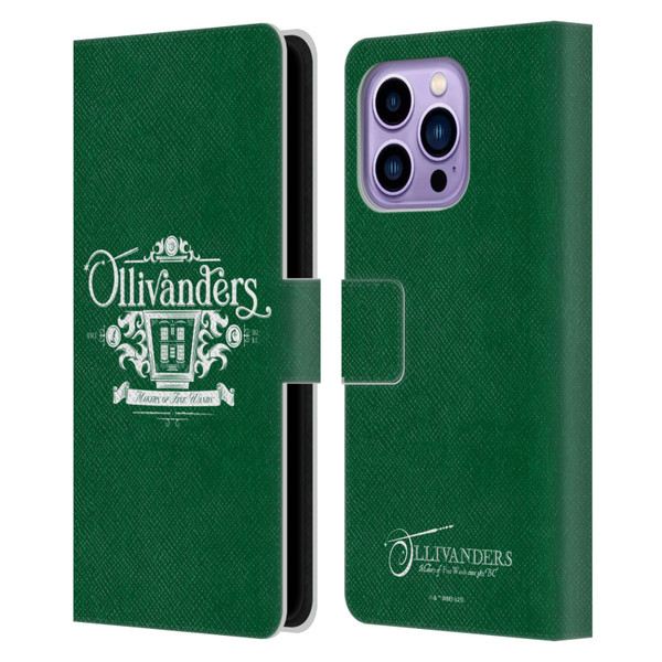 Harry Potter Locations Typography Ollivanders Leather Book Wallet Case Cover For Apple iPhone 14 Pro Max