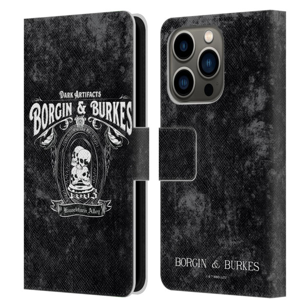 Harry Potter Locations Typography Borgin & Burkes Leather Book Wallet Case Cover For Apple iPhone 14 Pro
