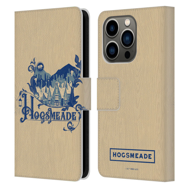 Harry Potter Locations Typography Hogsmeade Leather Book Wallet Case Cover For Apple iPhone 14 Pro