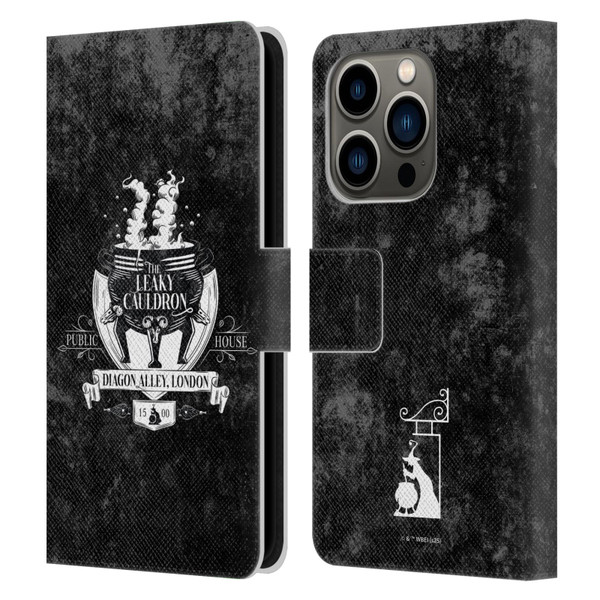 Harry Potter Locations Typography The Leaky Cauldron Leather Book Wallet Case Cover For Apple iPhone 14 Pro