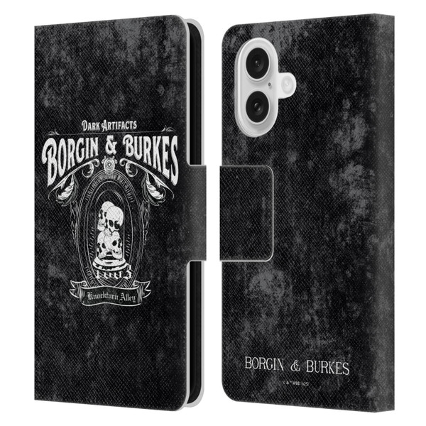 Harry Potter Locations Typography Borgin & Burkes Leather Book Wallet Case Cover For Apple iPhone 16