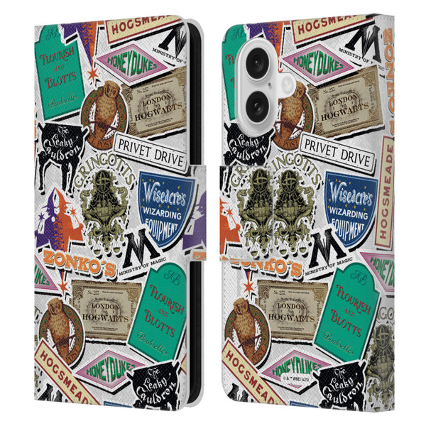 Harry Potter Locations Typography Logo Collage Leather Book Wallet Case Cover For Apple iPhone 16