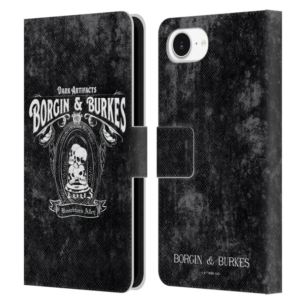Harry Potter Locations Typography Borgin & Burkes Leather Book Wallet Case Cover For Apple iPhone 16e / Apple iPhone 17e