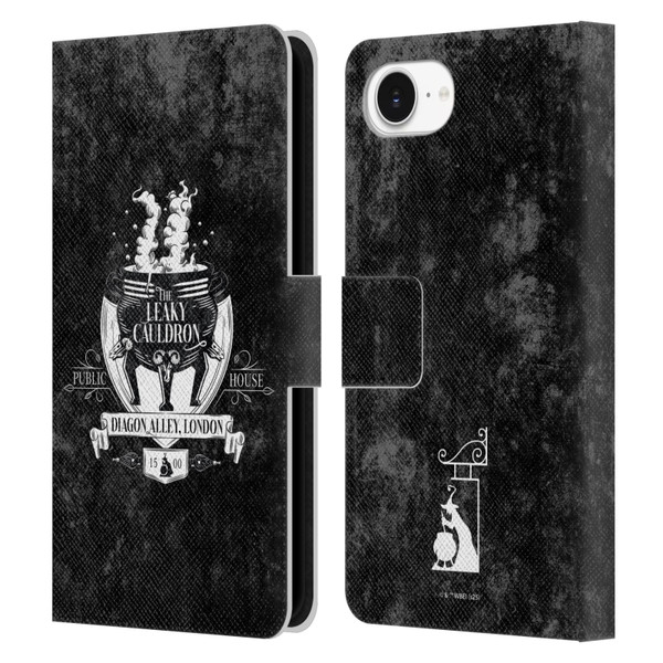 Harry Potter Locations Typography The Leaky Cauldron Leather Book Wallet Case Cover For Apple iPhone 16e