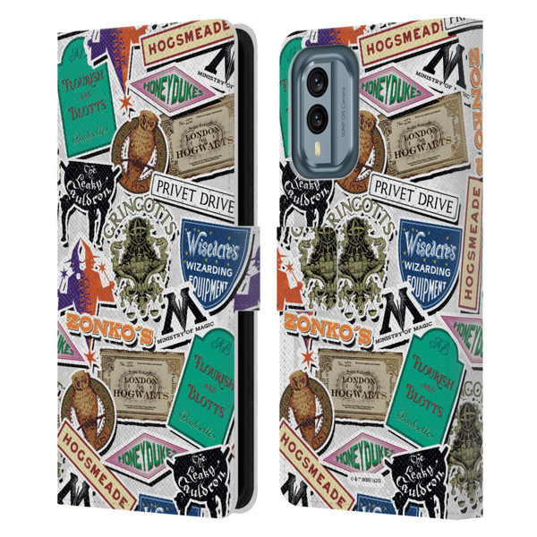 Harry Potter Locations Typography Logo Collage Leather Book Wallet Case Cover For Nokia X30