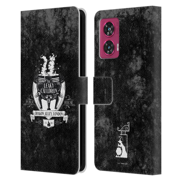 Harry Potter Locations Typography The Leaky Cauldron Leather Book Wallet Case Cover For Motorola Edge 50 Fusion