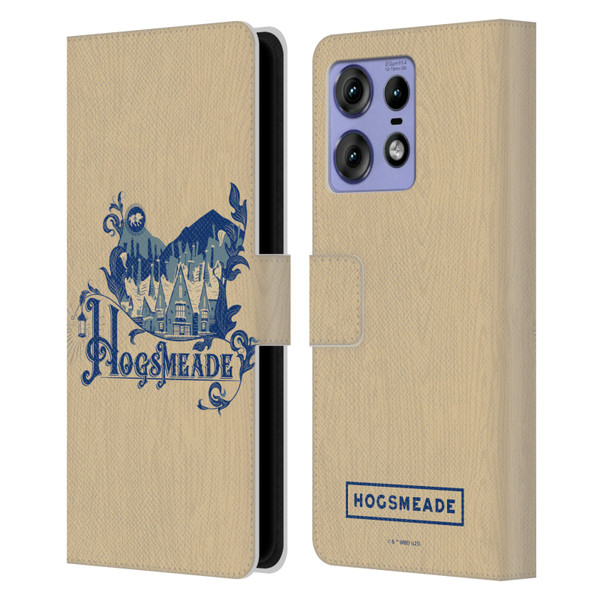Harry Potter Locations Typography Hogsmeade Leather Book Wallet Case Cover For Motorola Edge 50 Pro