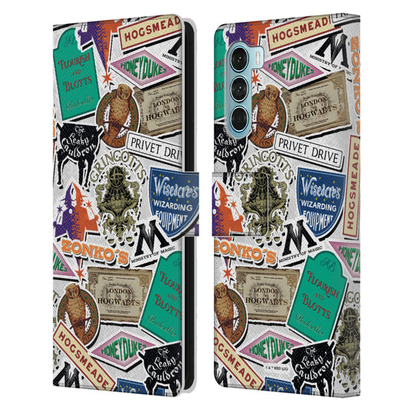 Harry Potter Locations Typography Logo Collage Leather Book Wallet Case Cover For Motorola Edge S30 / Moto G200 5G