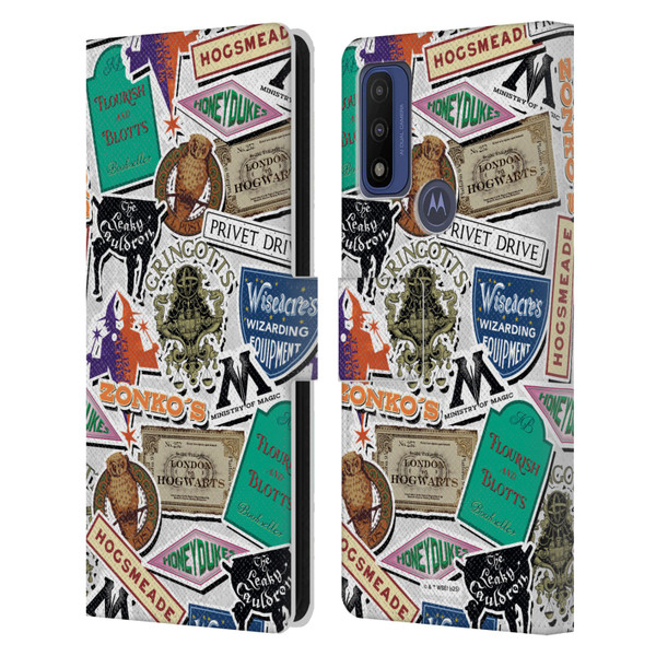 Harry Potter Locations Typography Logo Collage Leather Book Wallet Case Cover For Motorola G Pure