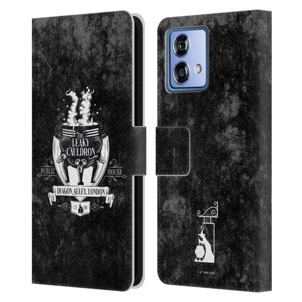 Harry Potter Locations Typography The Leaky Cauldron Leather Book Wallet Case Cover For Motorola Moto G84 5G