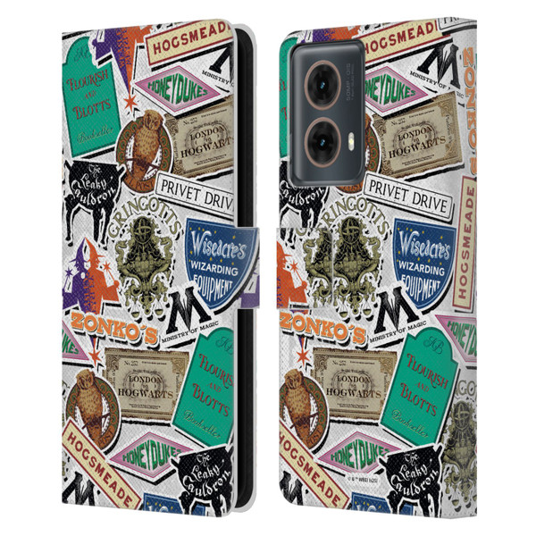 Harry Potter Locations Typography Logo Collage Leather Book Wallet Case Cover For Motorola Moto G85