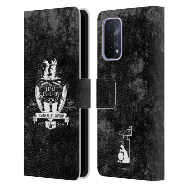 Harry Potter Locations Typography The Leaky Cauldron Leather Book Wallet Case Cover For OPPO A54 5G