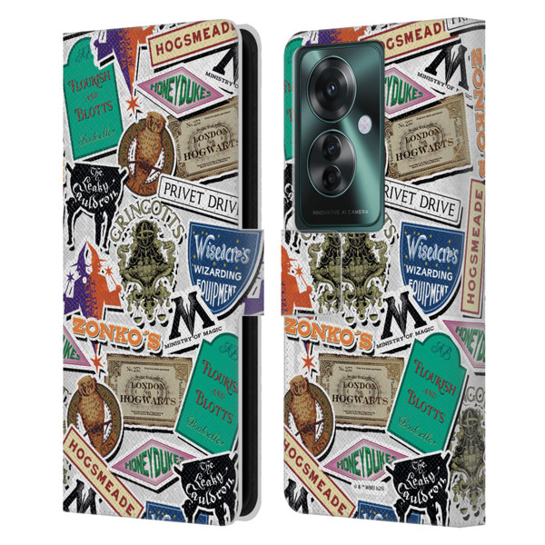 Harry Potter Locations Typography Logo Collage Leather Book Wallet Case Cover For OPPO Reno11 F 5G / F25 Pro 5G Harry Potter Locations Typography Logo Collage Leather Book Wallet Case Cover For OPPO Reno11 F 5G / F25 Pro 5G