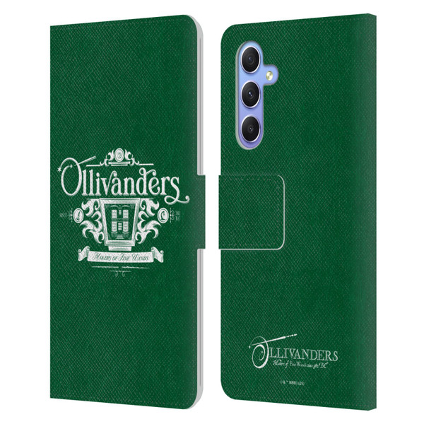 Harry Potter Locations Typography Ollivanders Leather Book Wallet Case Cover For Samsung Galaxy A34 5G