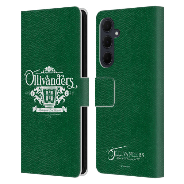 Harry Potter Locations Typography Ollivanders Leather Book Wallet Case Cover For Samsung Galaxy A35 5G