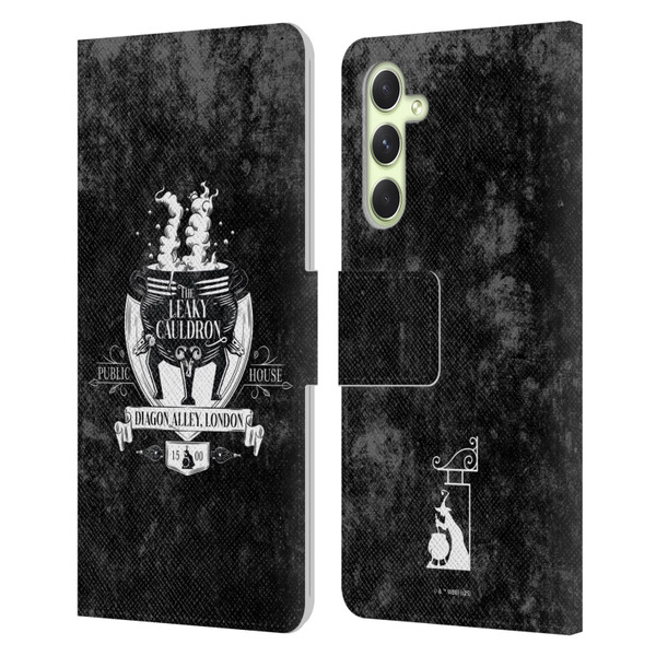 Harry Potter Locations Typography The Leaky Cauldron Leather Book Wallet Case Cover For Samsung Galaxy A54 5G