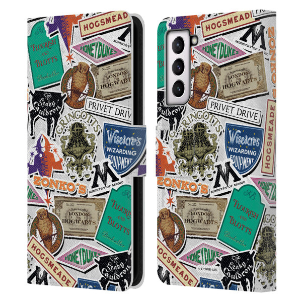 Harry Potter Locations Typography Logo Collage Leather Book Wallet Case Cover For Samsung Galaxy S21 5G Harry Potter Locations Typography Logo Collage Leather Book Wallet Case Cover For Samsung Galaxy S21 5G