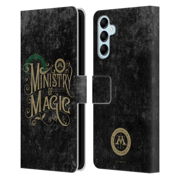 Harry Potter Locations Typography Ministry Of Magic Leather Book Wallet Case Cover For Samsung Galaxy M14 5G