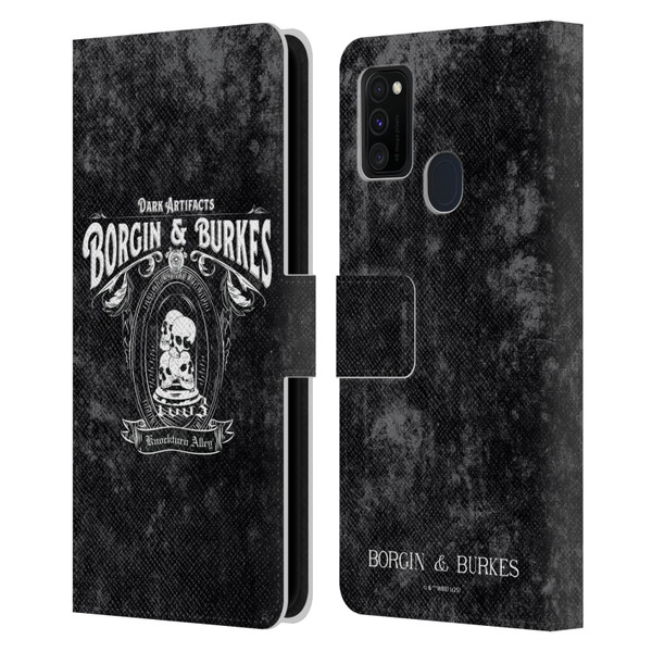 Harry Potter Locations Typography Borgin & Burkes Leather Book Wallet Case Cover For Samsung Galaxy M30s (2019)/M21 (2020)
