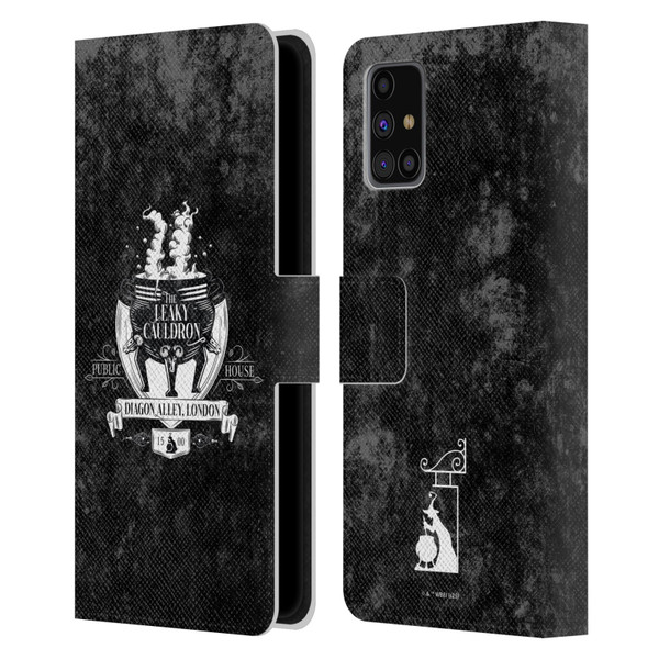 Harry Potter Locations Typography The Leaky Cauldron Leather Book Wallet Case Cover For Samsung Galaxy M31s (2020)